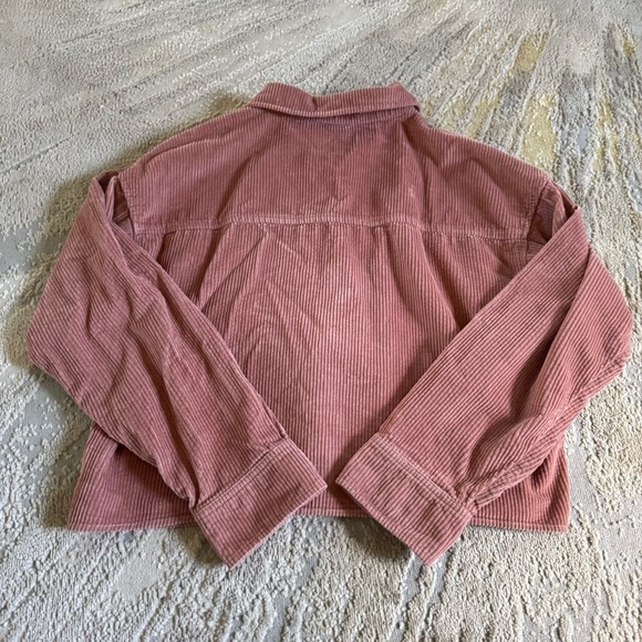American eagle cropped corduroy button down shirt pink maeve collar pocket small - Picture 8 of 9